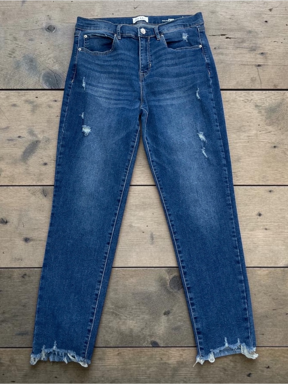 Nicole Miller Dark Blue Distressed Soho High Rise Ankle Skinny Jeans